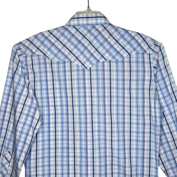 White Horse Mens Blue Plaid Western Pearl Snap Buttons Long Sleeve Shirt Large - Picture 5 of 11